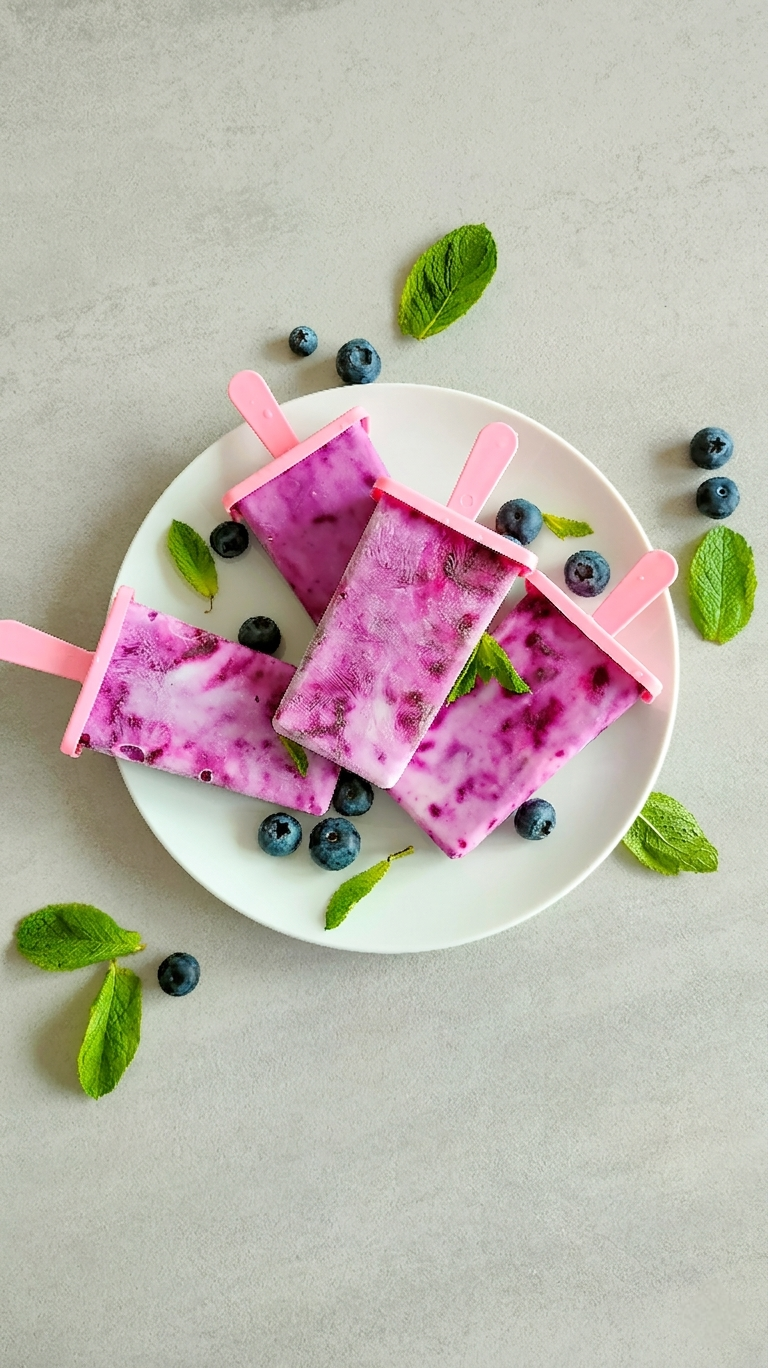 Gesundes Heidelbeer-Vanille-Eis am Stiel selber machen