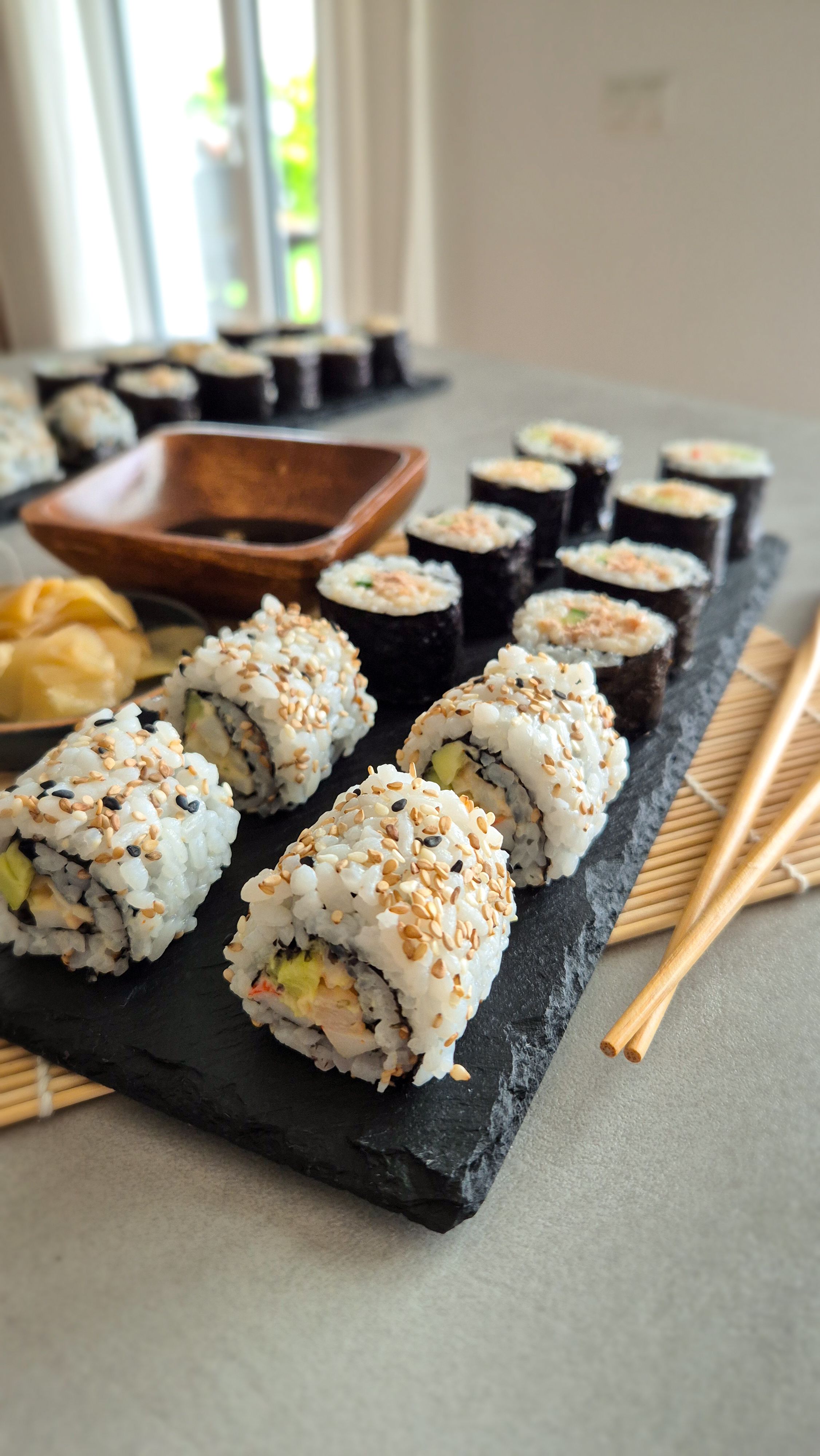 Spicy Surimi & Shrimp California Inside Out Rolls (Uramaki)