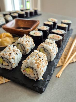 Spicy Surimi & Shrimp California Inside Out Rolls (Uramaki)