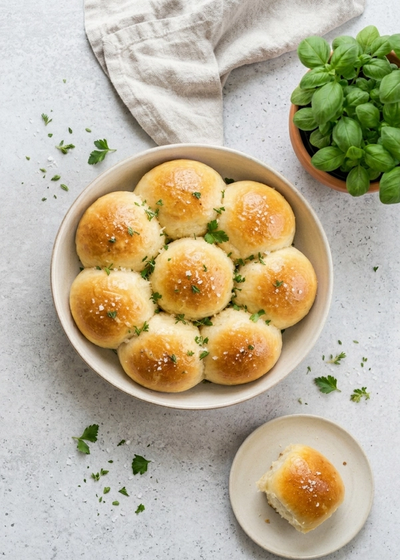 Frisch gebackene weiche Dinner Rolls wie aus Amerika in einer Schale.