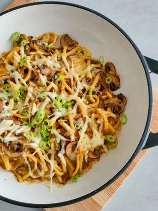 Überbackene Spätzle mit Champignons