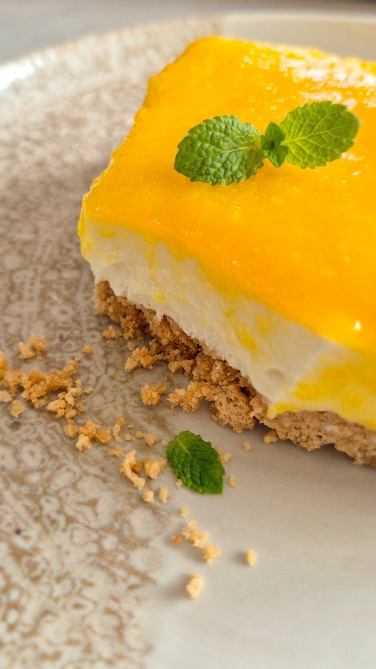 Schnelles No Bake Schichtdessert mit Mangotopping und frischkäse-Quark-Creme. 