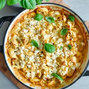 Überbackene Pilz-Tortellini in unter 30 Minuten