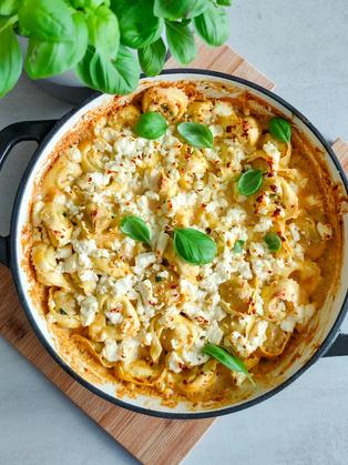 Überbackene Pilz-Tortellini in unter 30 Minuten
