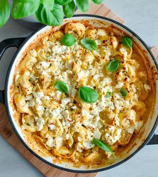 Überbackene Pilz-Tortellini in unter 30 Minuten