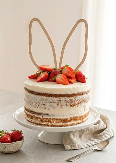 Naked Vanille Cake mit Erdbeeren und Mascarpone auf einer Tortenplatte