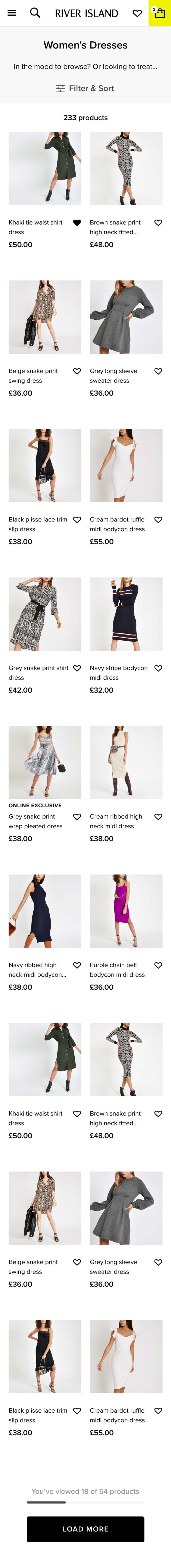 River Island - Product Listing Page - Small Screen