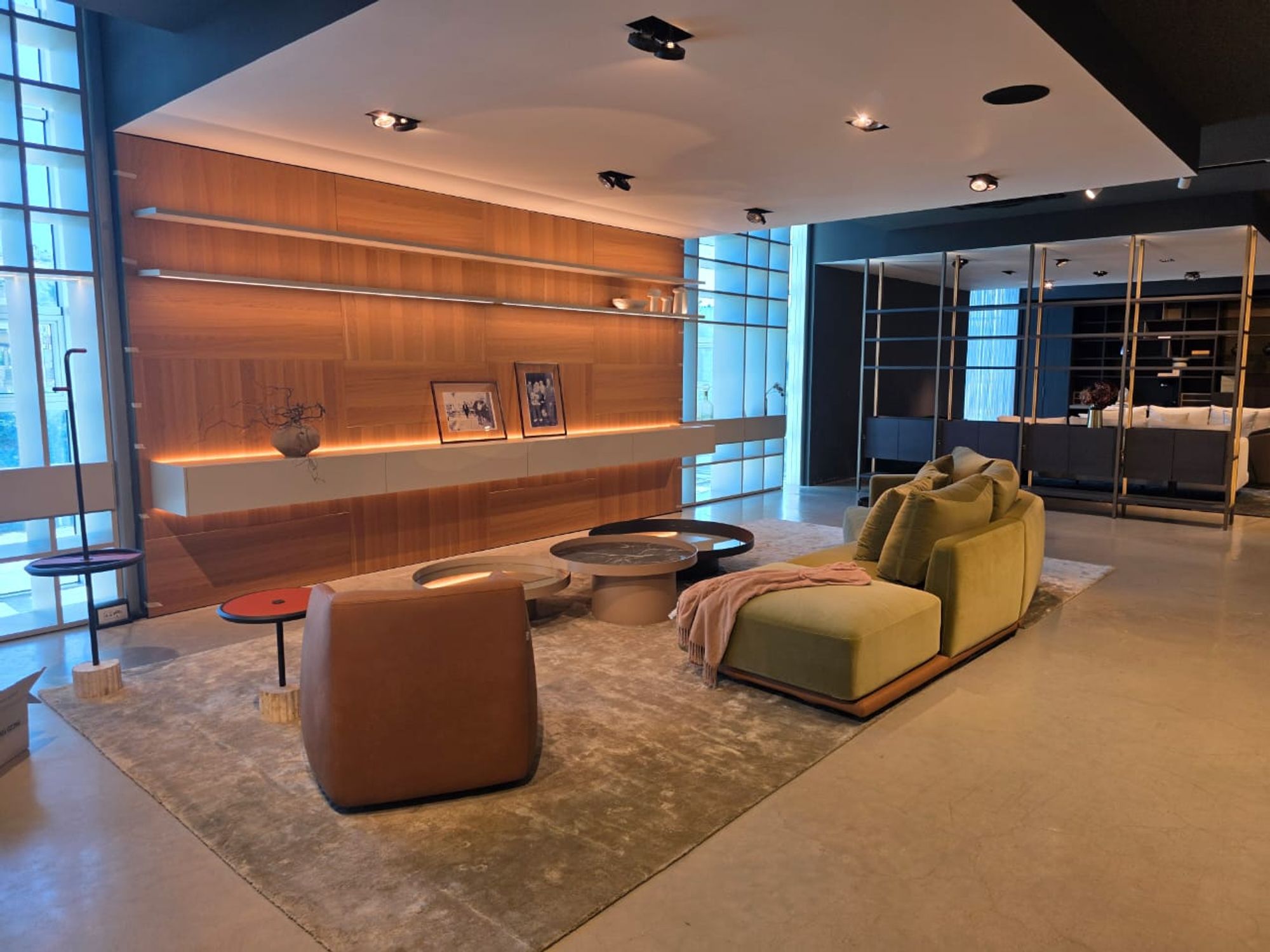 Custom millwork and timber wall in a contemporary interior