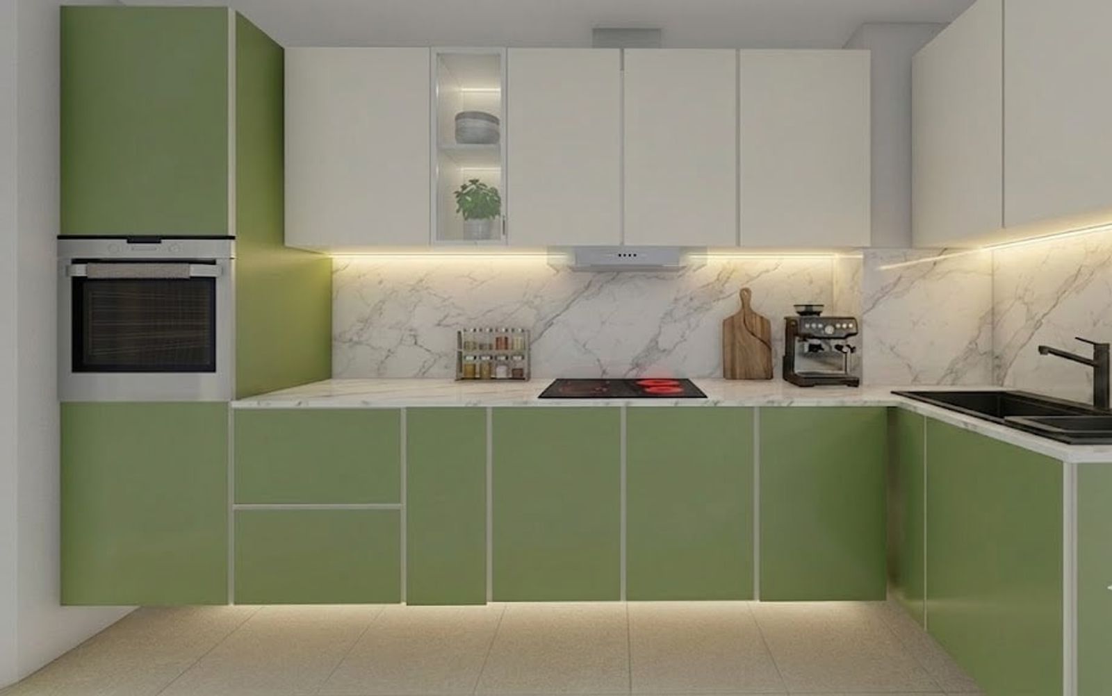 The Sage Handleless Kitchen in a styled interior