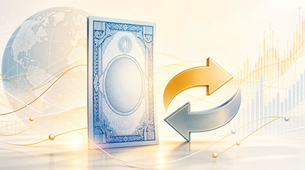 Ilustración de un billete de dólar con tinte azulado y una flecha de mercado, concepto del dólar blue. Generada con IA.