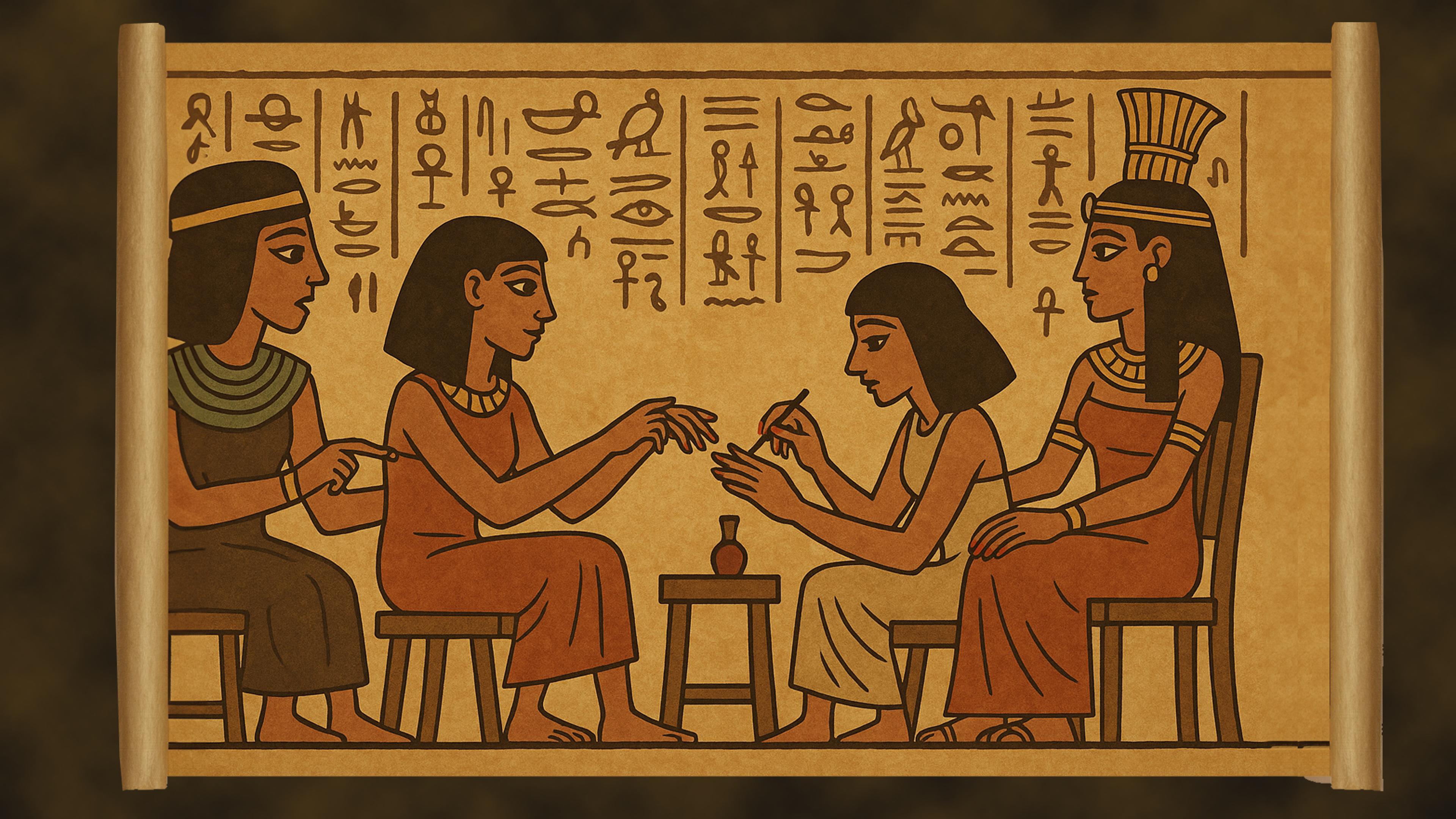 Pergamino egipcios realizando Nail Art