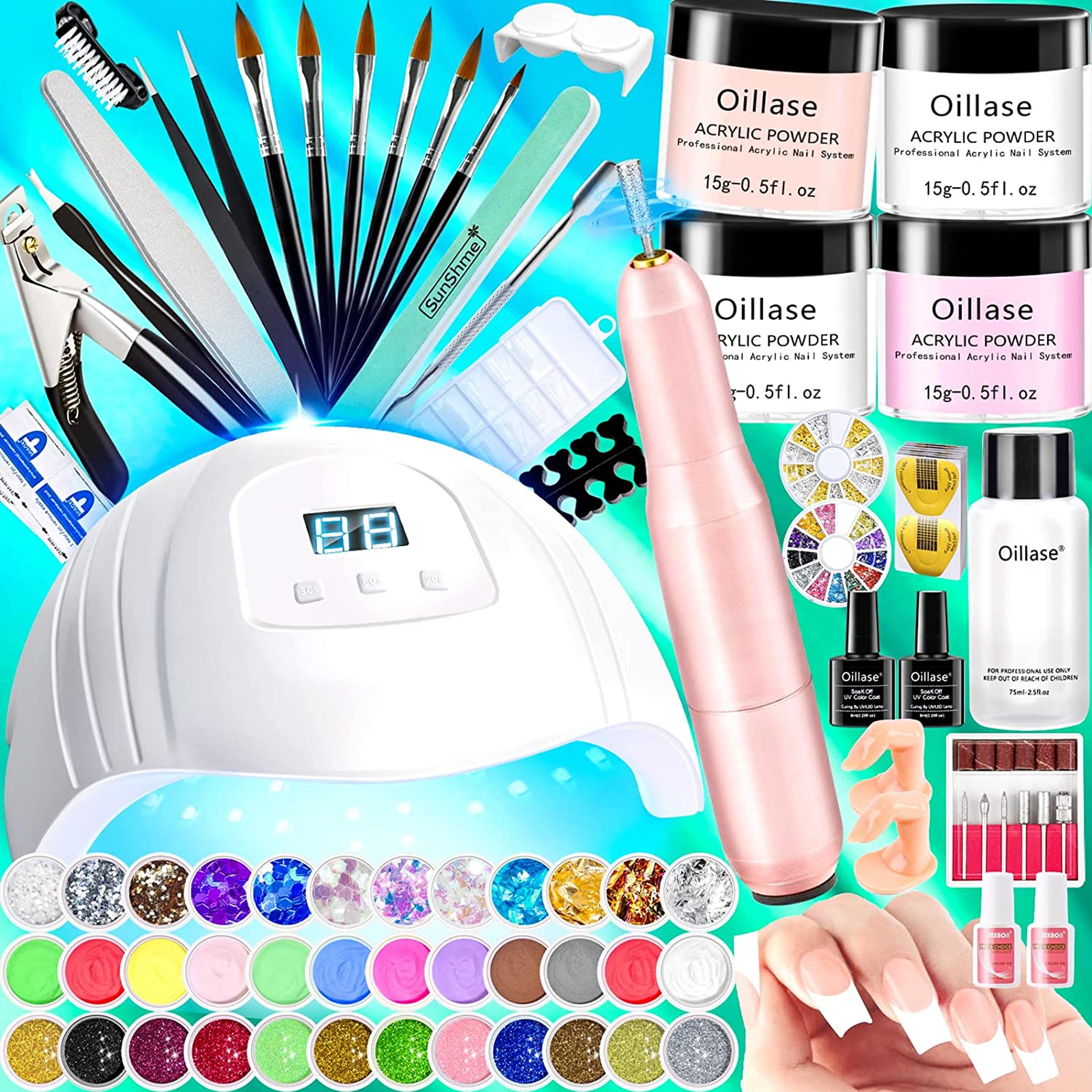 Kit de uñas de acrílico con taladro y lámpara de uñas