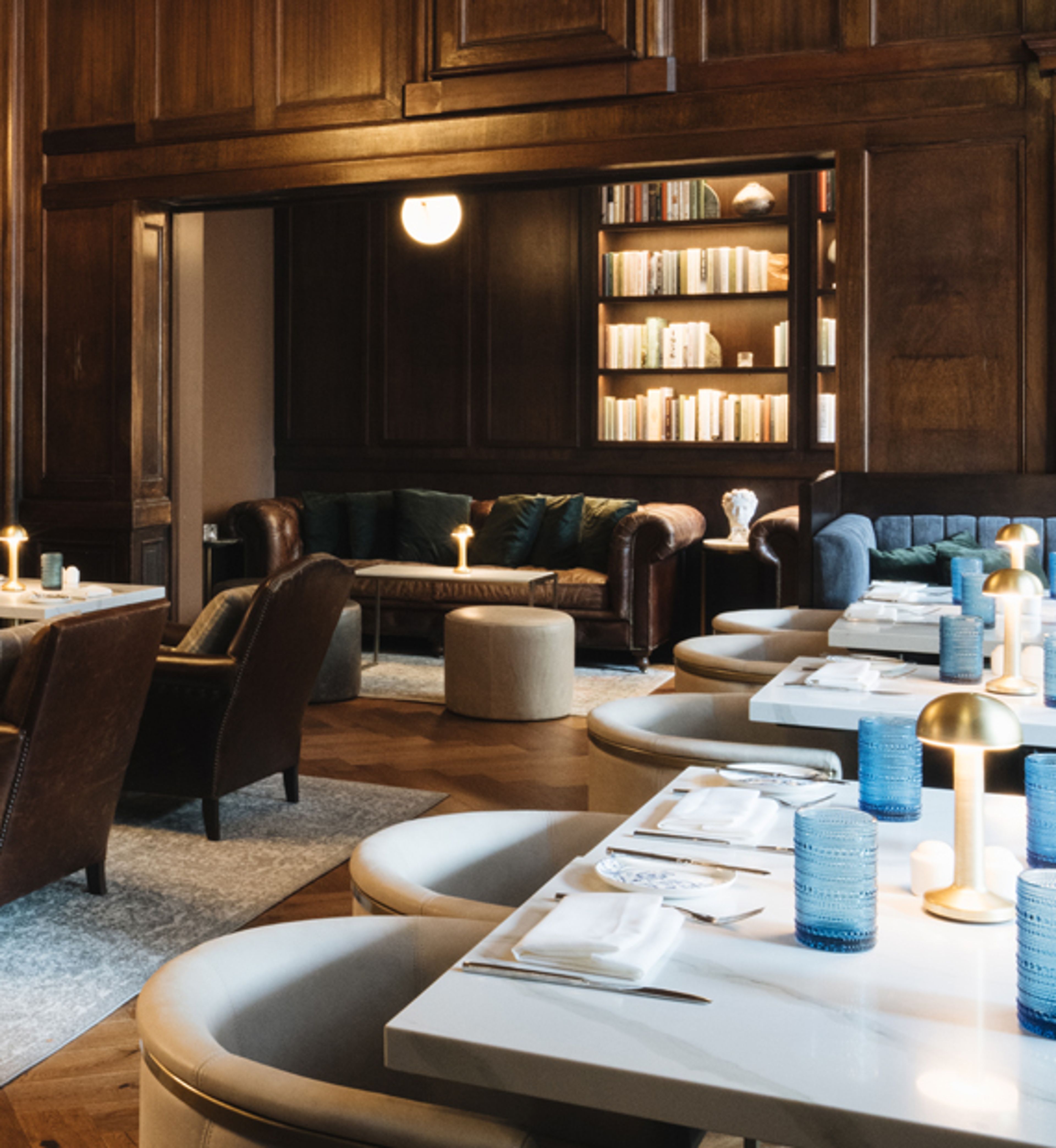 ornate dining room with bookcases