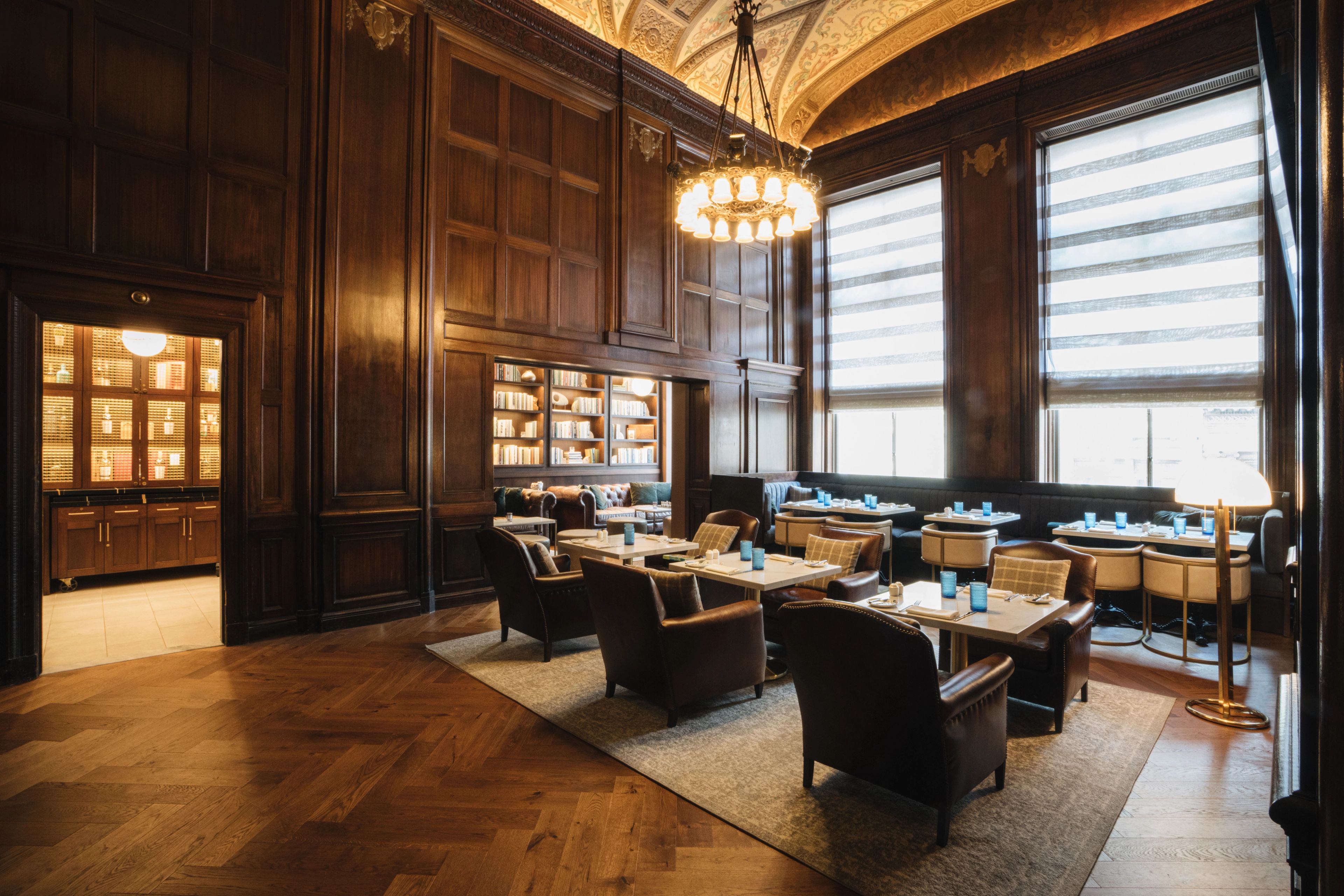 wood paneled dining room