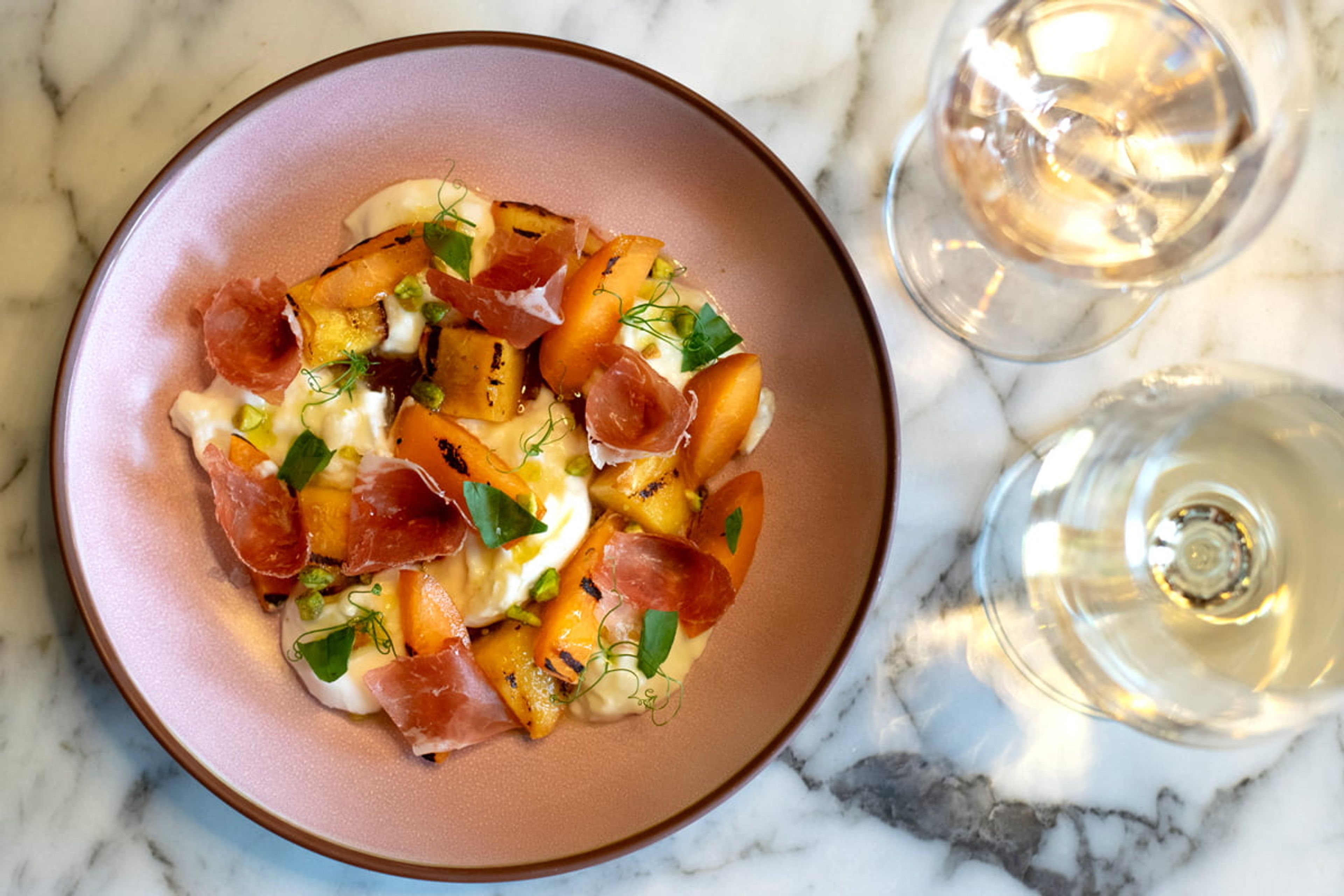 burrata salad with wine