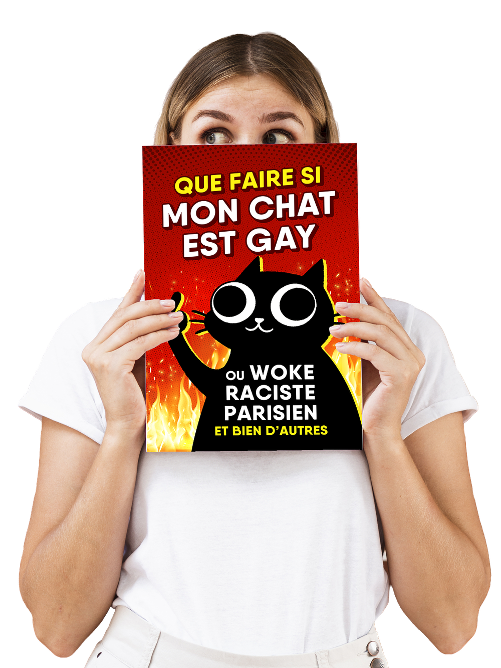 Femme tenant le guide WTB Editions, entourée de doodles