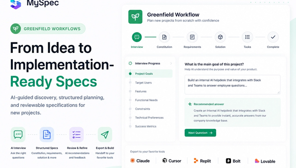 Introducing the new Greenfield workflow in MySpec