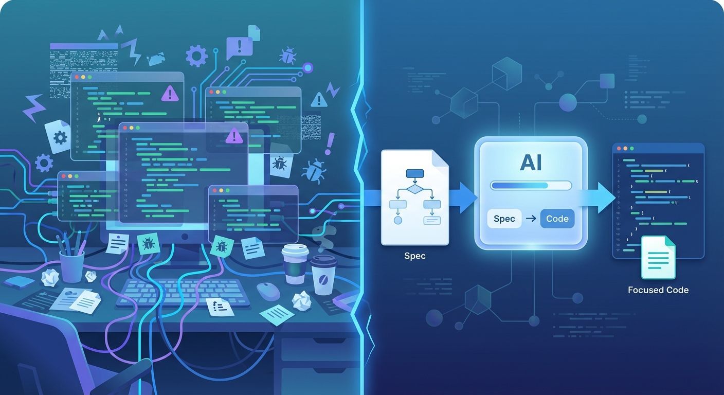 Developer collaborating with an AI assistant over a written specification
