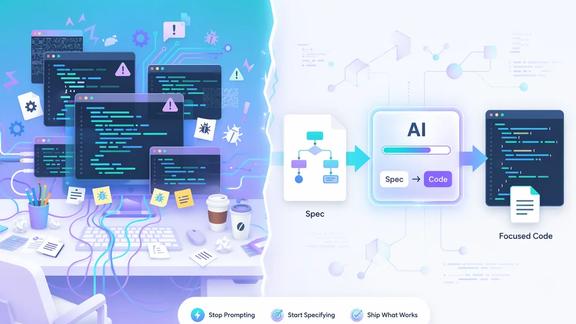 Developer collaborating with an AI assistant over a written specification
