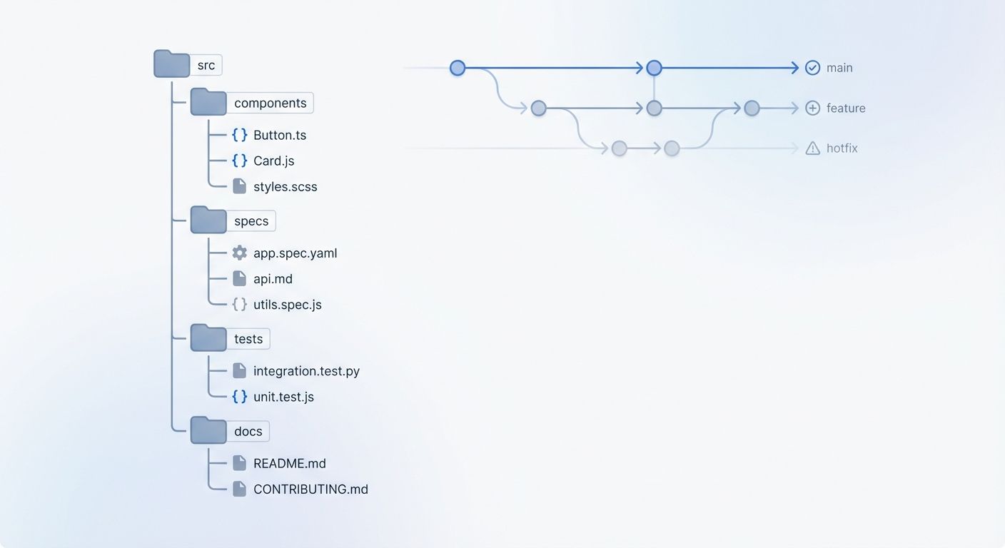 Diagram showing specs organized alongside source code in a repository