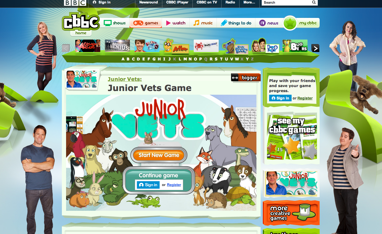 Image of the Junior Vets game on the CBBC games website