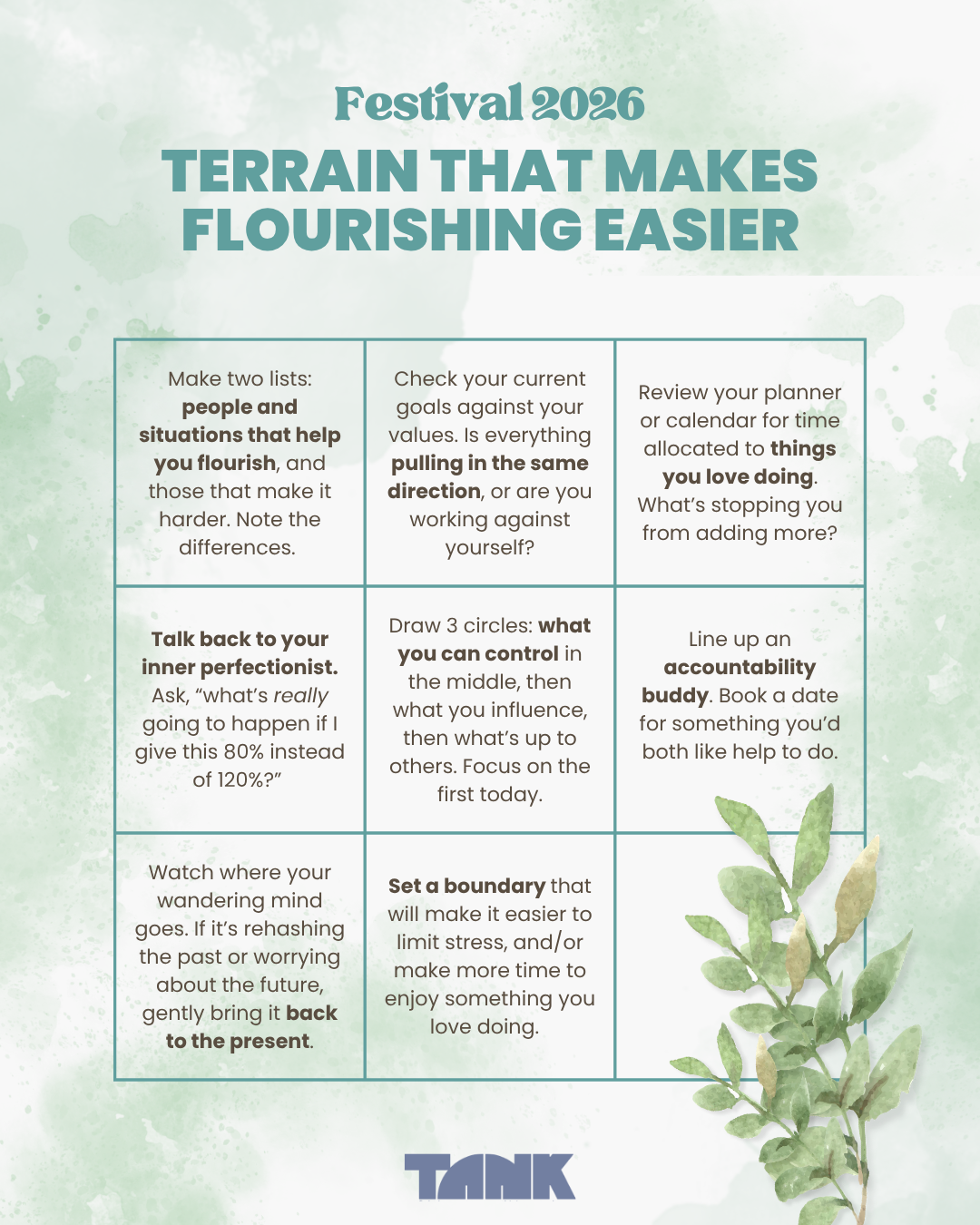 A 'bingo' card with 8 simple experiments to help you adjust your terrain.