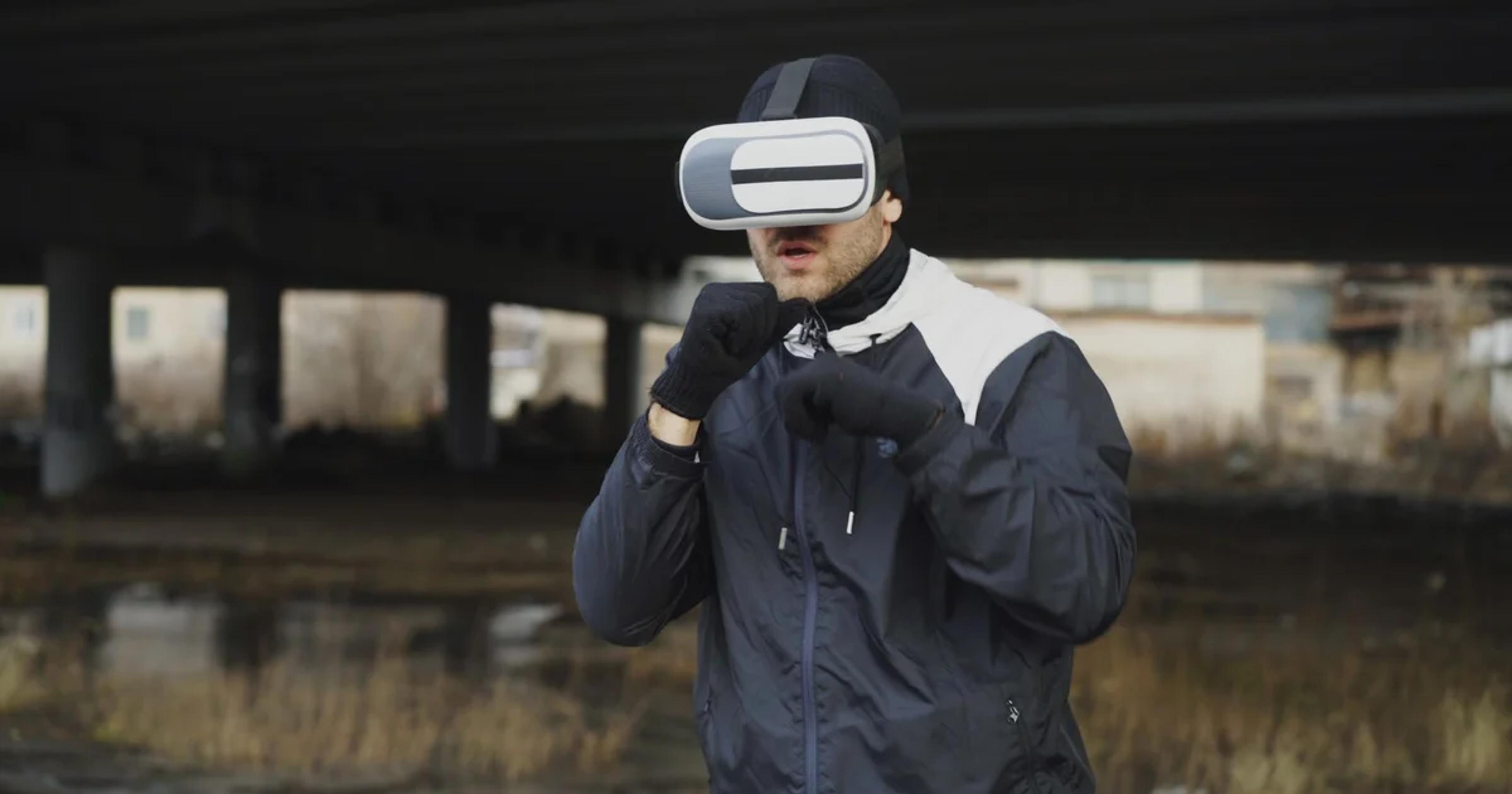 A person using a VR headset in a government office for ADA compliant civic VR exploration