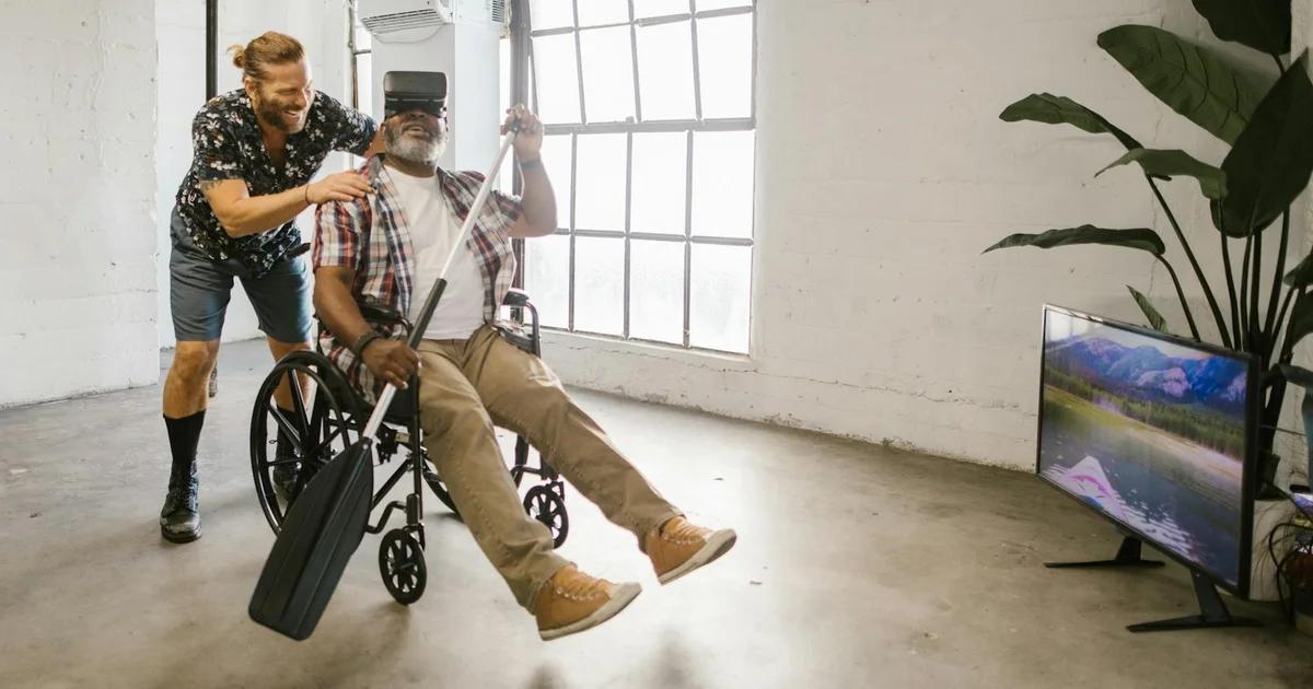 A person using a VR headset in a city planning meeting highlighting ADA compliance for Civic VR