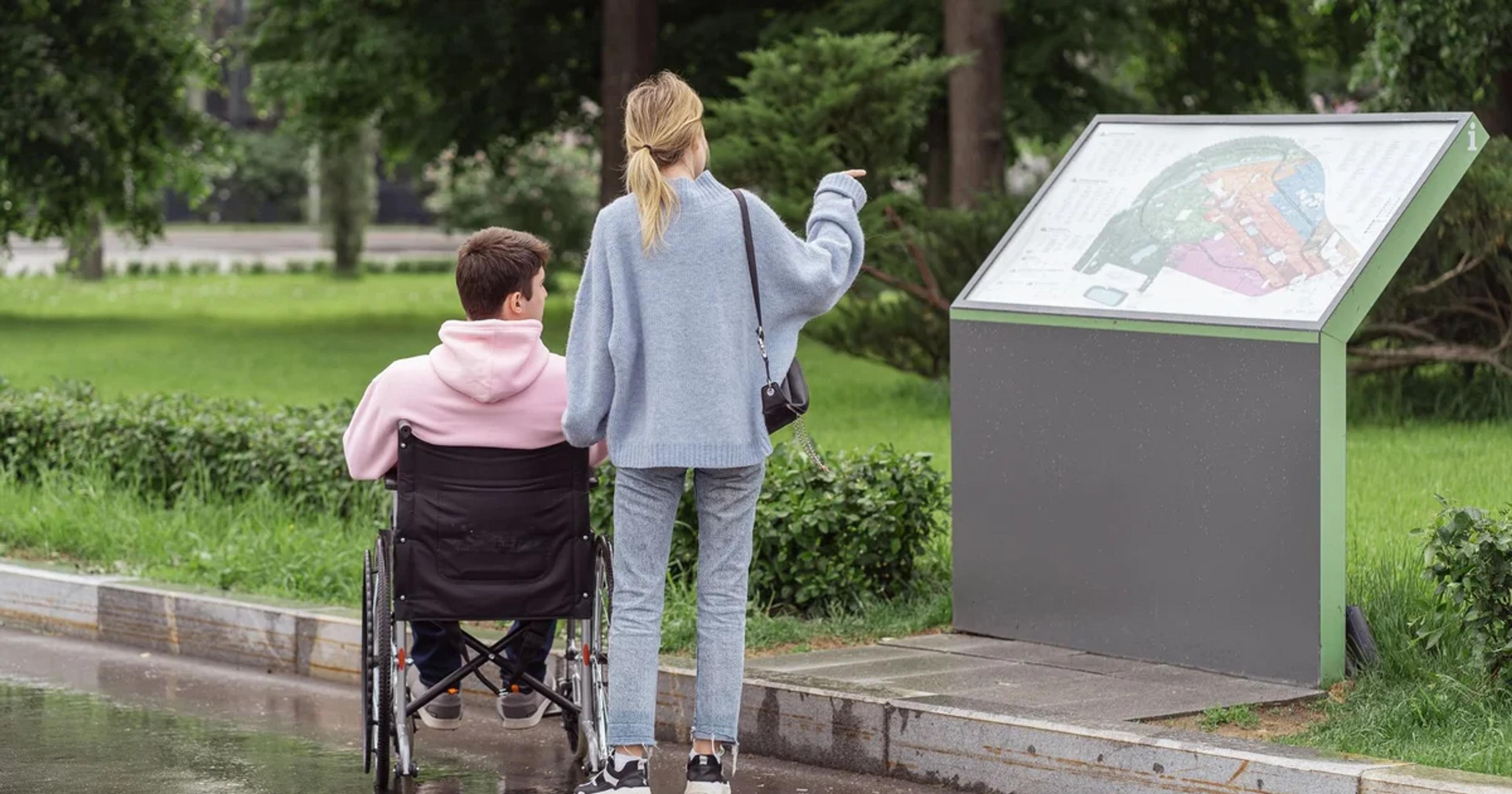 A digital screen displaying geospatial accessibility metadata for city navigation systems.