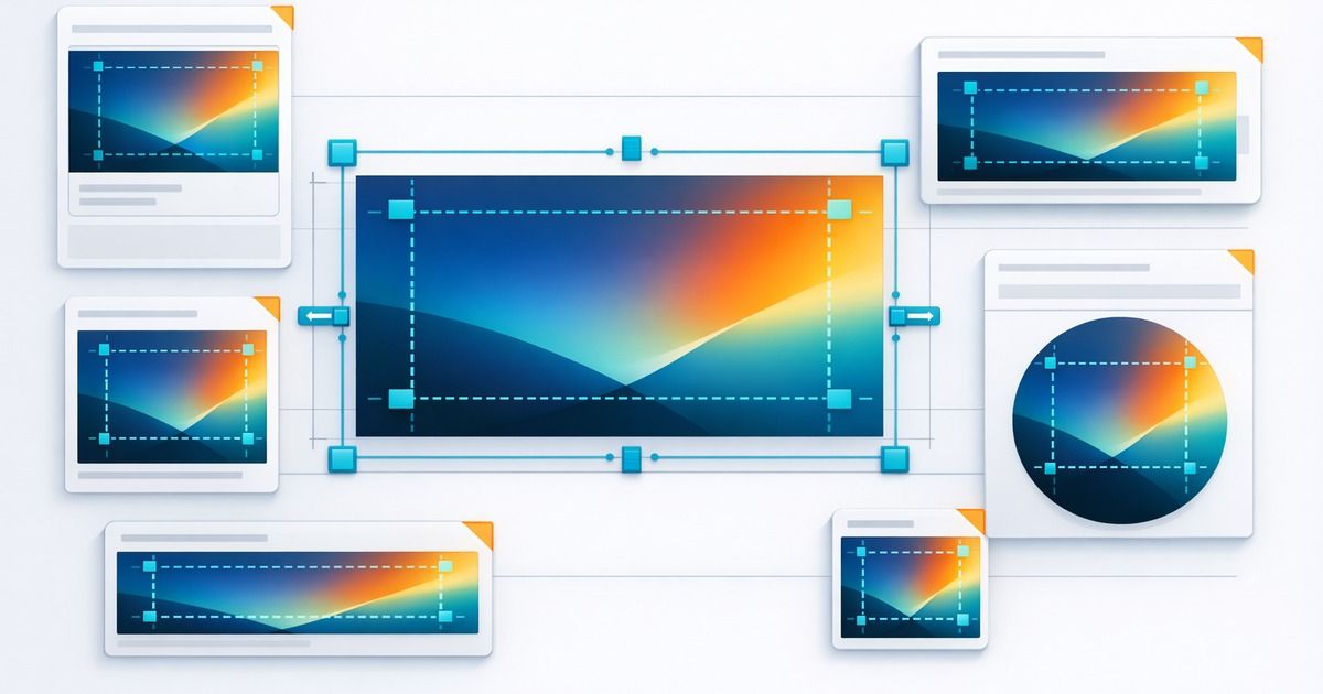 Generated Open Graph image sizing illustration with crop guides and preview cards