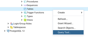 pgadmin 4 tables query tool