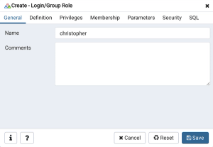 pgadmin create login/group role general tab