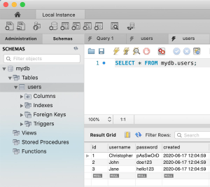 MySQL Workbench table rows