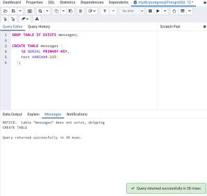 pgadmin 4 create messages table query