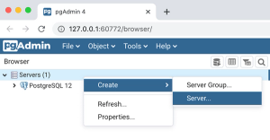 pgadmin 4 create server