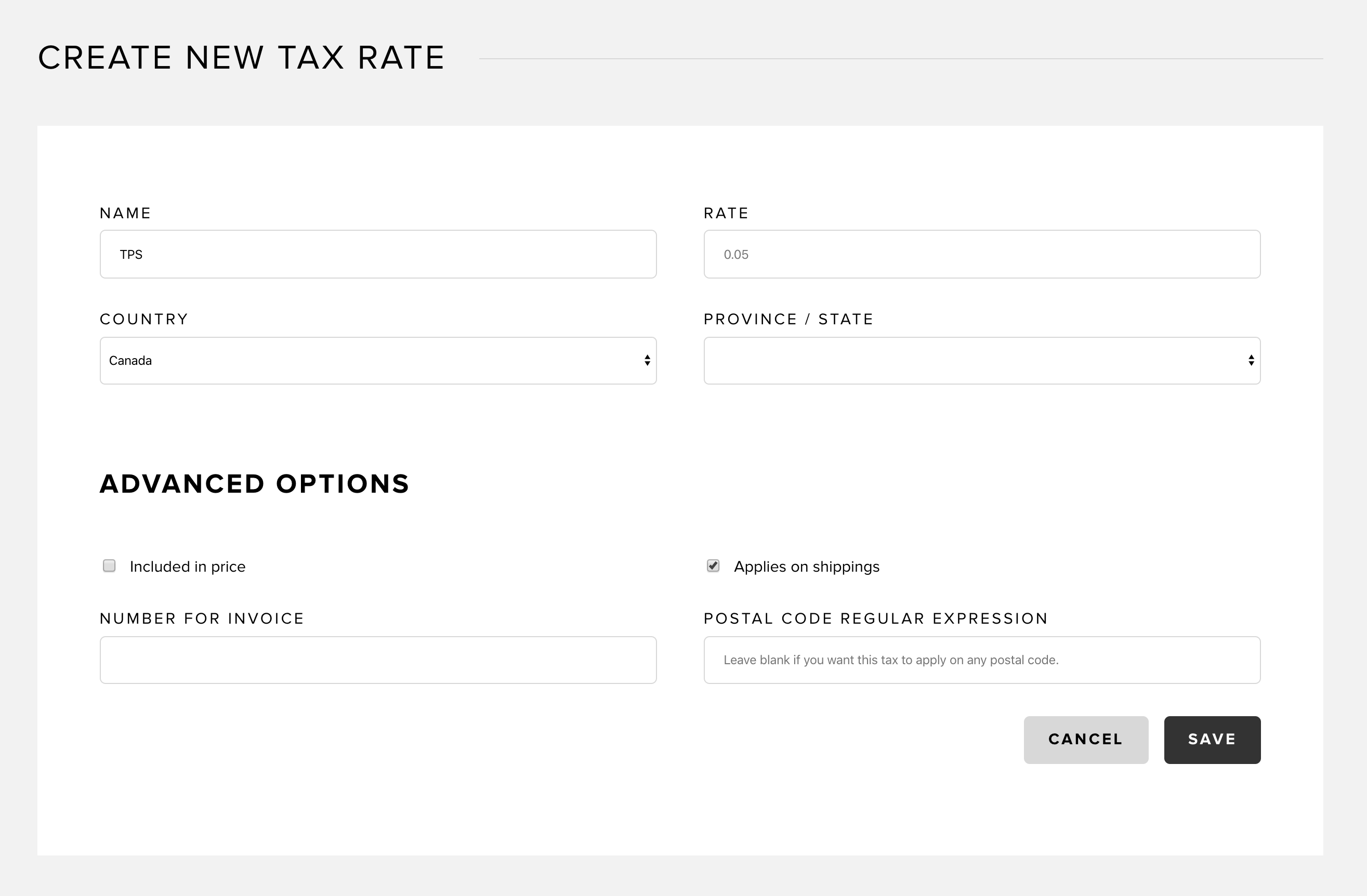 Creating a new tax rate with Snipcart