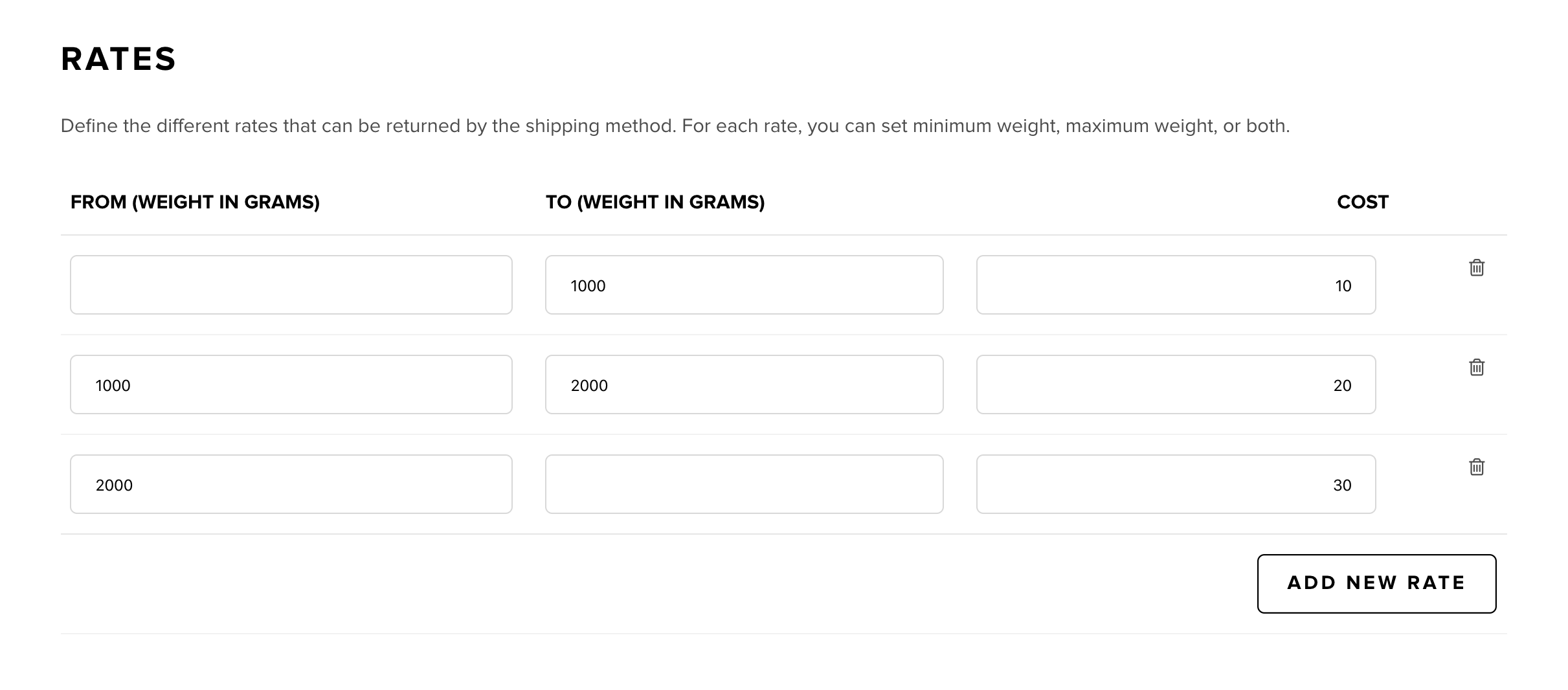 Custom shipping methods - rates based on weight