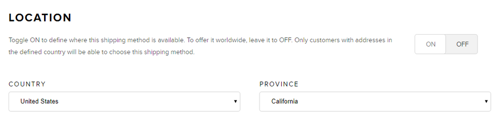 Shipping method location