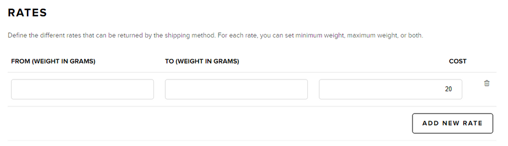 Shipping method without weight