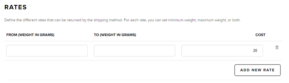 Shipping method example without weight consideration