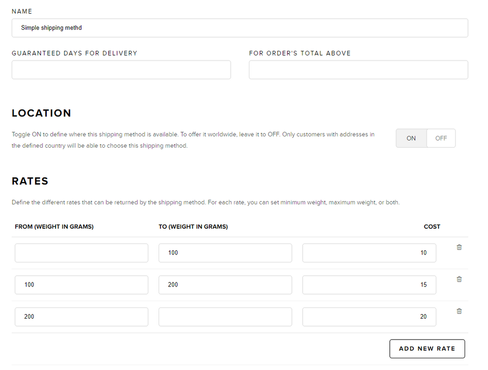 Shipping method with weight