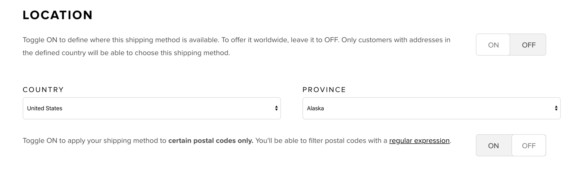 Configuration for custom shipping methods - location