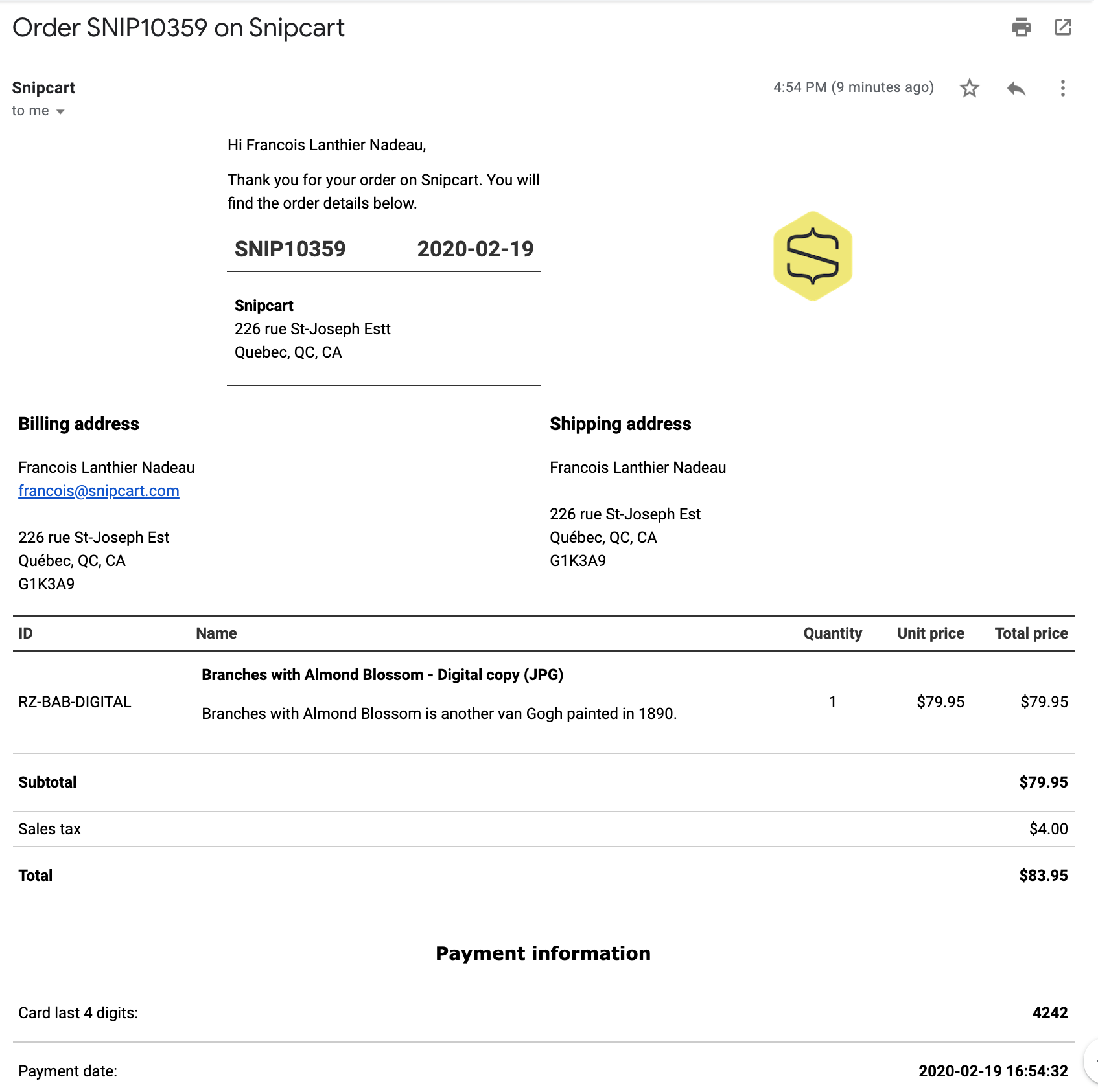 Order invoice example sent by Snipcart.png