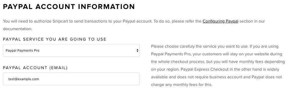 Snipcart PayPal Payments Pro