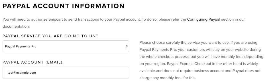 Snipcart PayPal Payments Pro