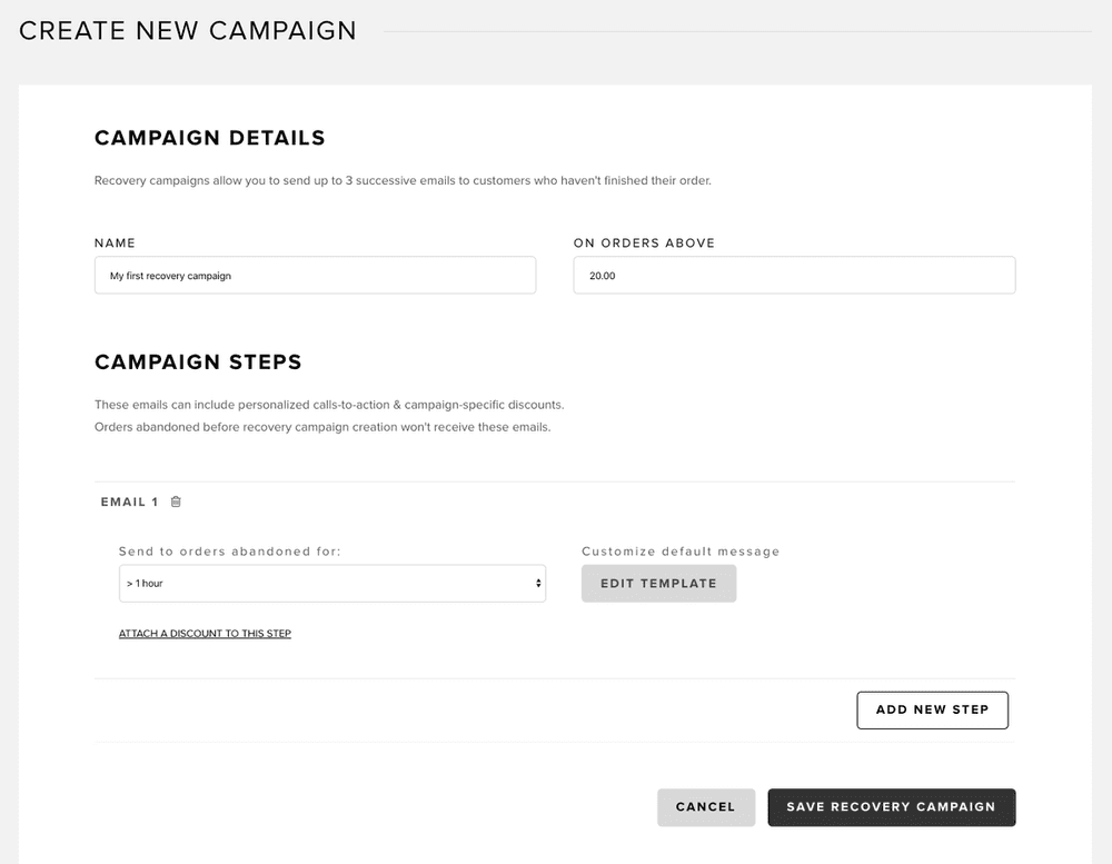 Creating a recovery campaign in Snipcart dashboard