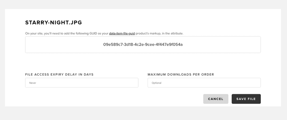 Digital good details in Snipcart dashboard