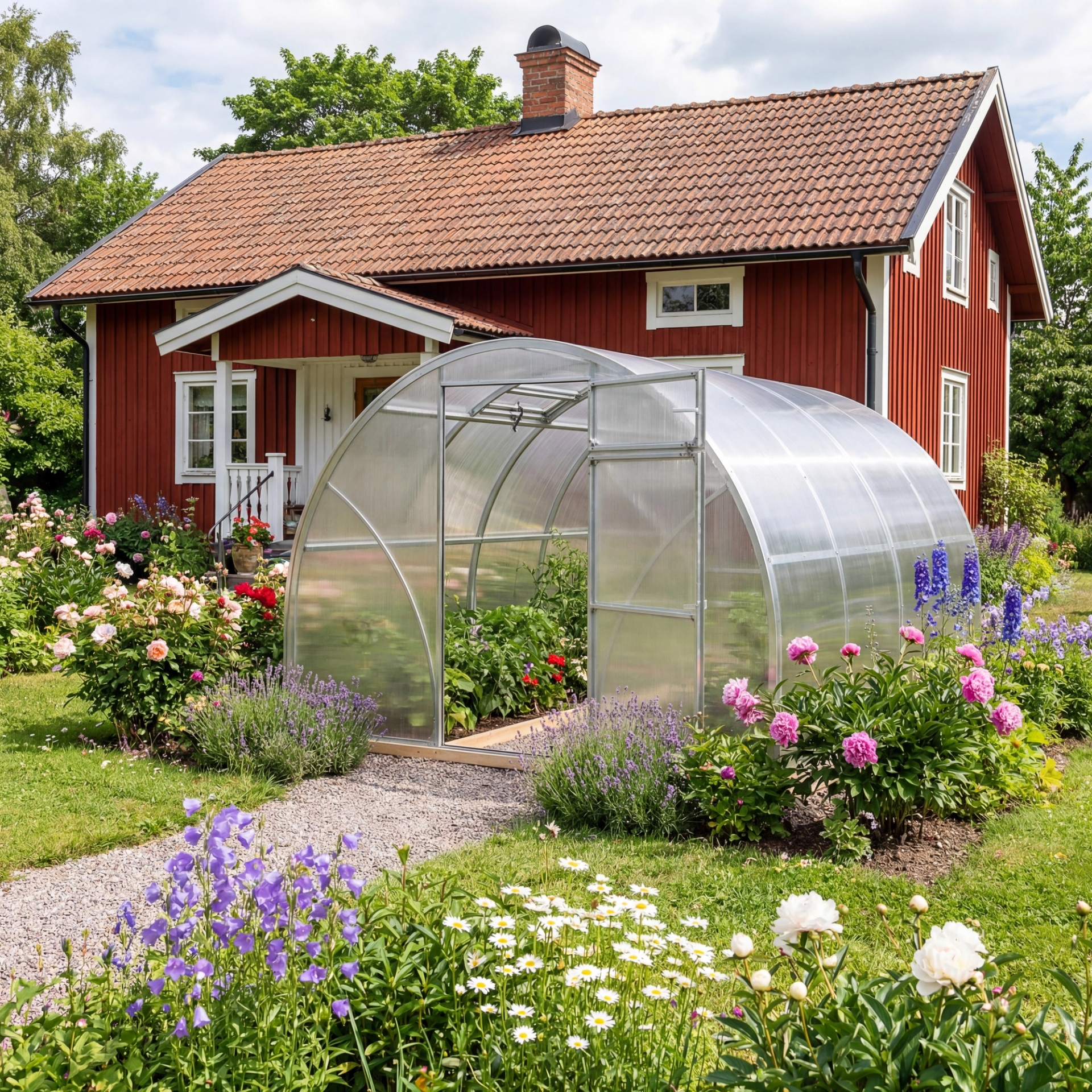 Tunneldrivhus TOR 300x med snelastkapacitet op til 400 kg/m² – udviklet til danske haver.