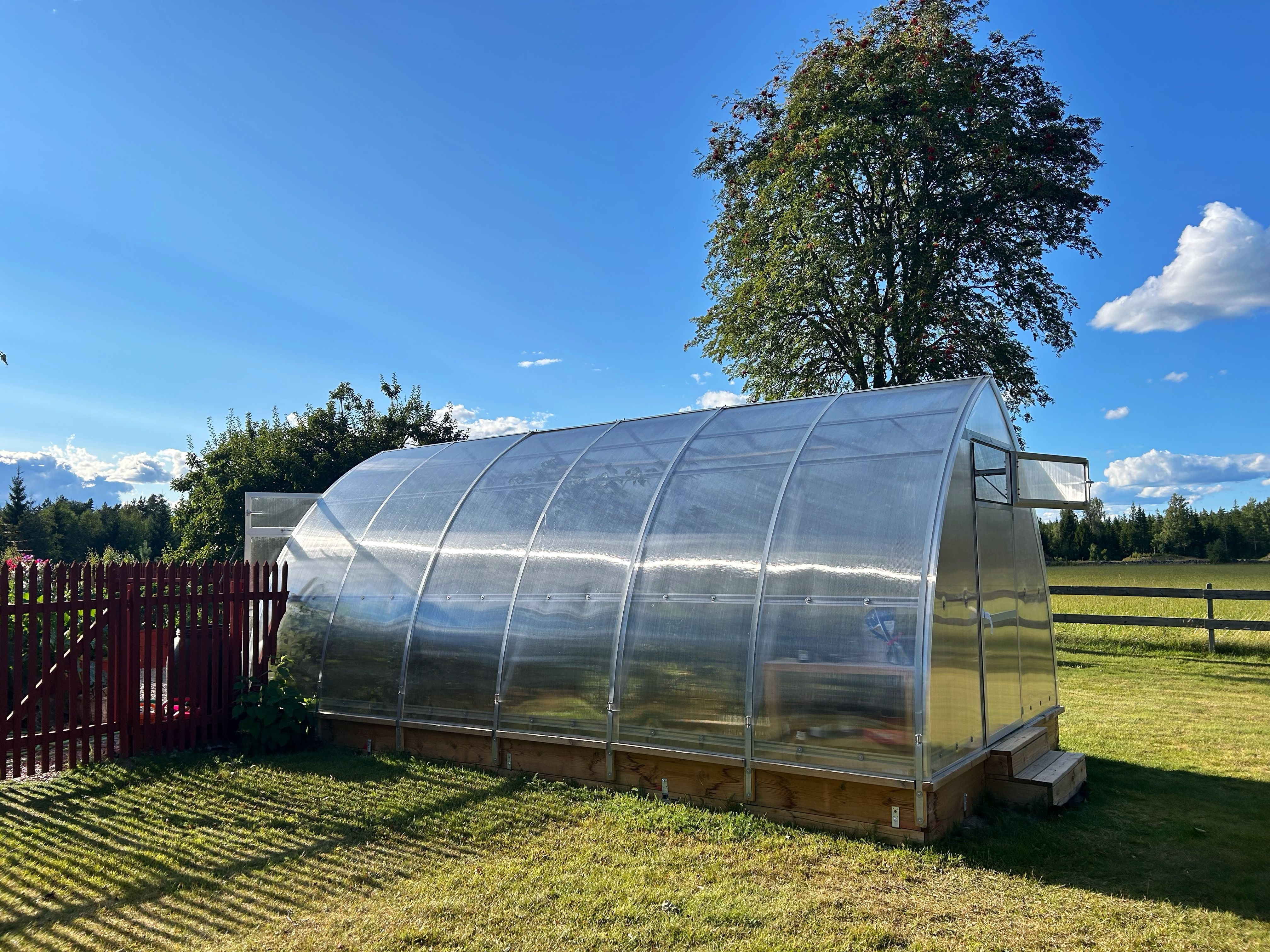 Tor 300x i en svensk trädgård med dörrluckan öppen