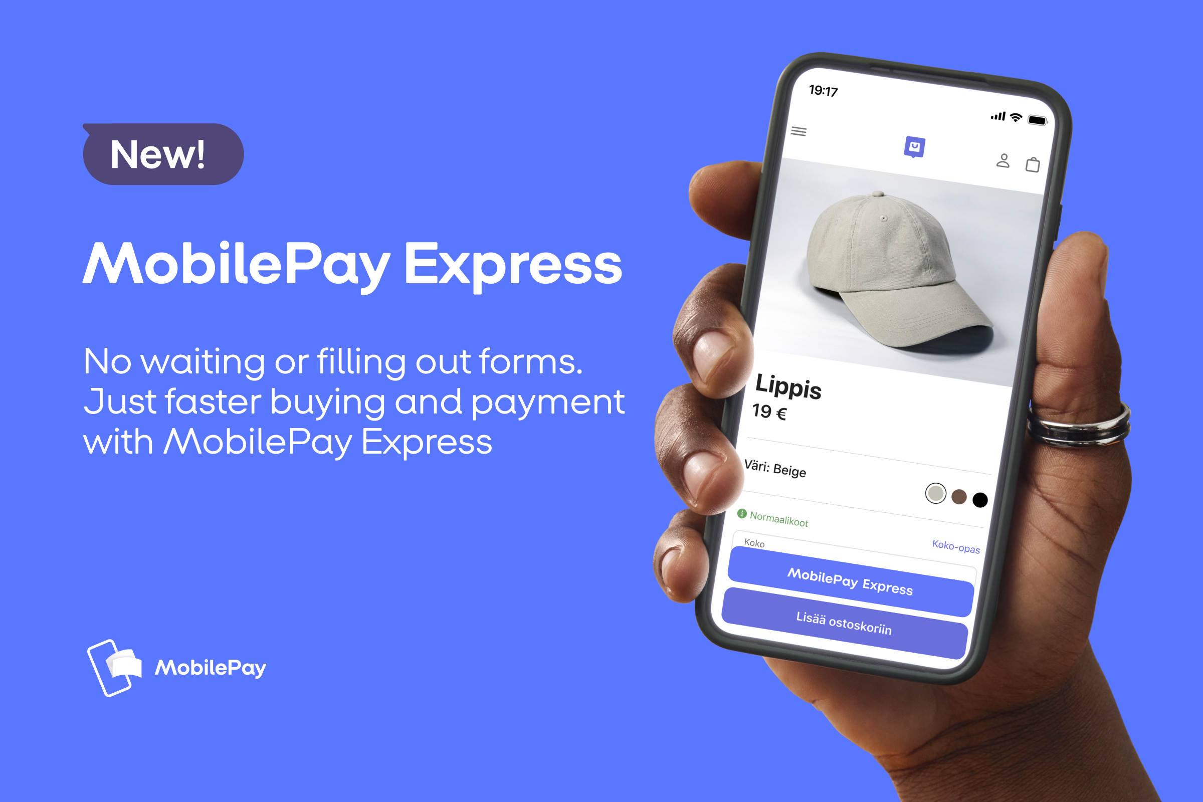a person holding a cell phone that says mobilepay express